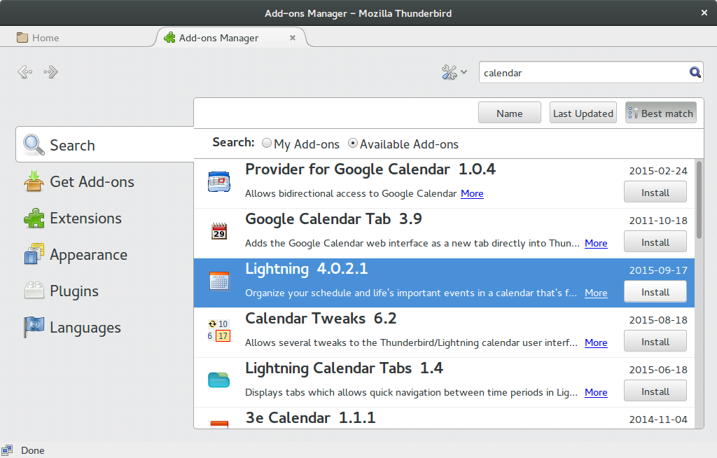 Installing Lightning Calendar add-on